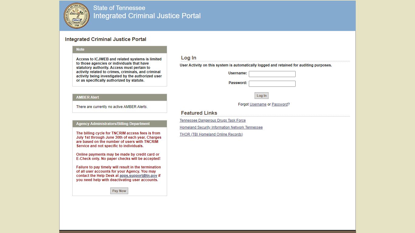 Log In – Integrated Criminal Justice Portal - TN